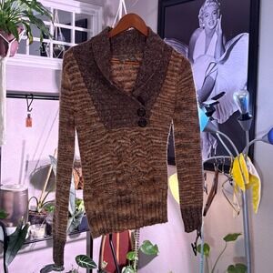 BKE Brown Knit Sweater Shawl Collar Button Front Medium